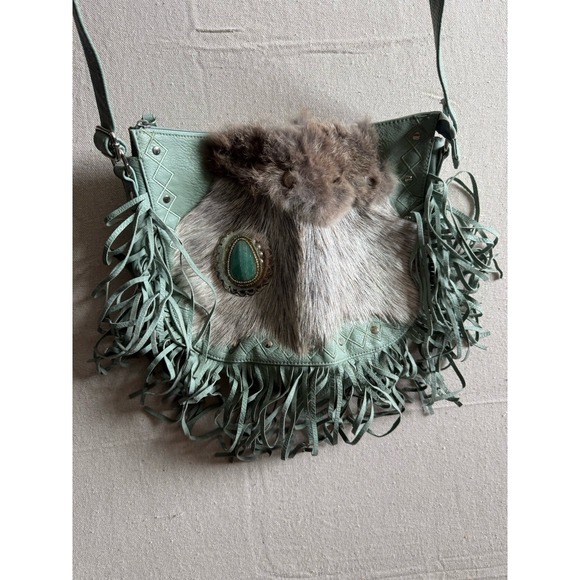 Turquoise Haven Handbags - Real Fur And Turquoise Purse